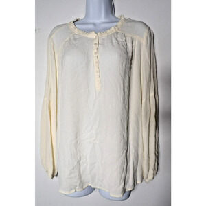 Frye & Co Top Shirt 1X White Gauzy Boho Peasant Ruffle Balloon Sleeve
